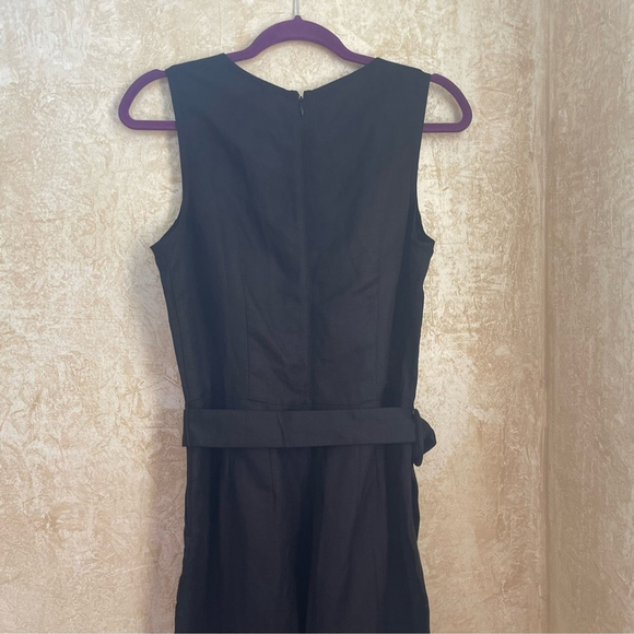 LOFT black linen jumpsuit romper wide leg pants belted Sz 6 - Picture 9 of 16